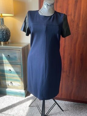 Donna Morgan Navy Shift Dress with Black Sleeves